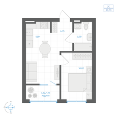 Квартира 35 м², 1-комнатная - изображение 2