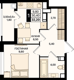 Квартира 32,2 м², 1-комнатная - изображение 1