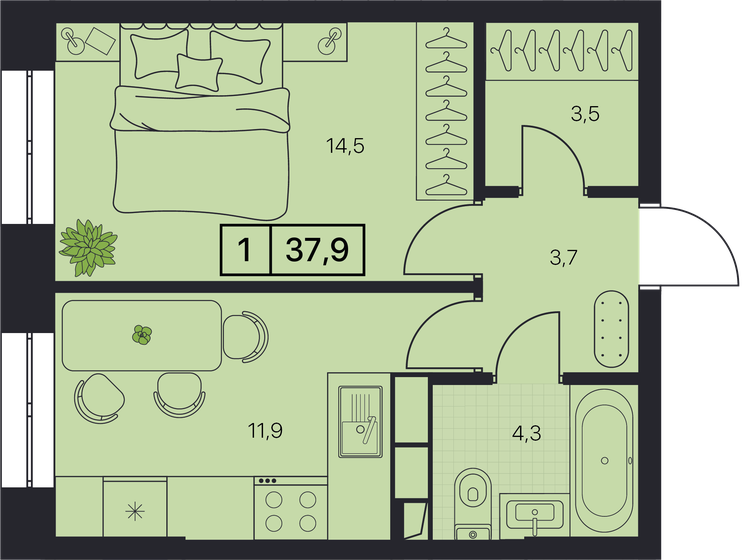 37,9 м², 1-комнатная квартира 6 056 100 ₽ - изображение 9