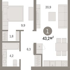 Квартира 43,2 м², 1-комнатная - изображение 3