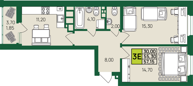 57 м², 2-комнатная квартира 6 252 152 ₽ - изображение 27