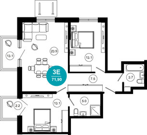 Квартира 71,9 м², 3-комнатные - изображение 1