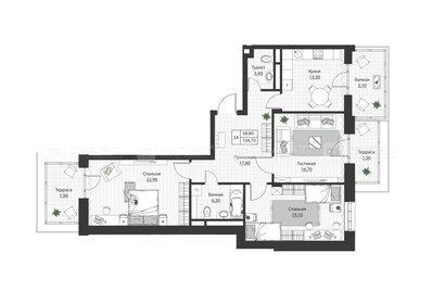 Квартира 106,4 м², 3-комнатная - изображение 1