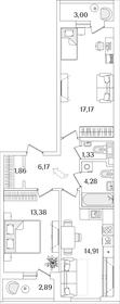 Квартира 62,1 м², 2-комнатная - изображение 1