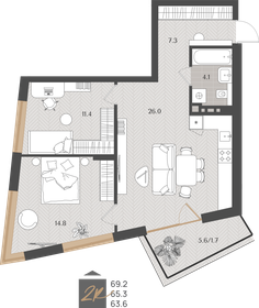 Квартира 65,3 м², 2-комнатная - изображение 1