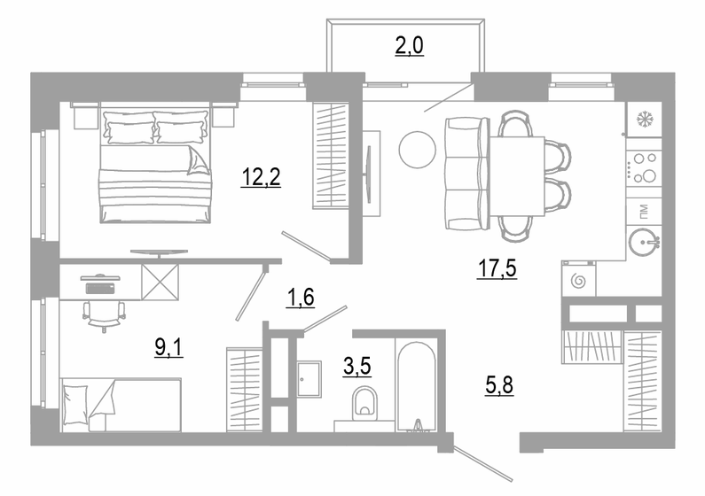 53,3 м², 2-комнатная квартира 10 340 000 ₽ - изображение 49