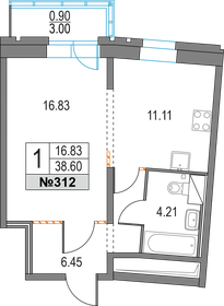 Квартира 38,6 м², 1-комнатная - изображение 1