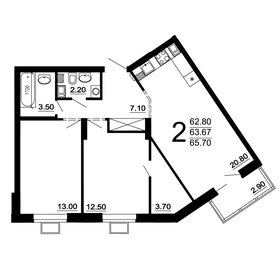 Квартира 63,7 м², 2-комнатная - изображение 1