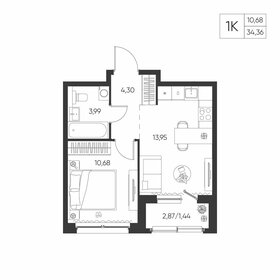 Квартира 34,4 м², 1-комнатная - изображение 1