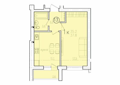 Квартира 37,8 м², 1-комнатная - изображение 1
