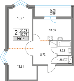 59,6 м², 2-комнатная квартира 15 100 000 ₽ - изображение 63