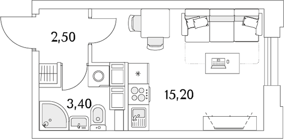 Квартира 21 м², студия - изображение 1