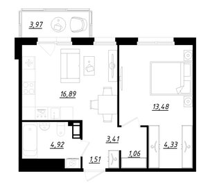 Квартира 46,8 м², 1-комнатная - изображение 1