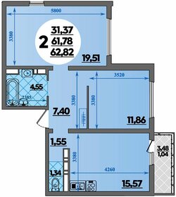 Квартира 62,8 м², 2-комнатная - изображение 1