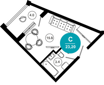 Квартира 23,2 м², 1-комнатные - изображение 1