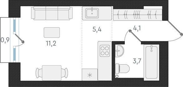 Квартира 24,4 м², студия - изображение 1