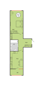 Квартира 45,4 м², 1-комнатная - изображение 1