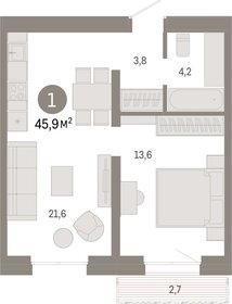 45,6 м², 1-комнатная квартира 8 810 000 ₽ - изображение 16