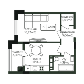 50 м², 1-комнатная квартира 6 500 000 ₽ - изображение 1