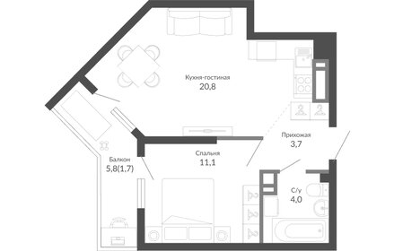 Квартира 41,4 м², 1-комнатная - изображение 1