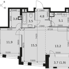 Квартира 59,7 м², 2-комнатная - изображение 2