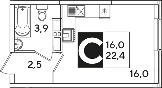 Квартира 22,4 м², студия - изображение 1