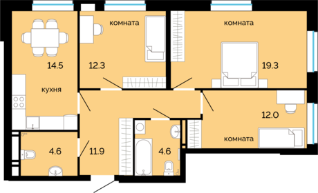 Квартира 79,2 м², 3-комнатная - изображение 1