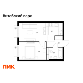 Квартира 37 м², 1-комнатная - изображение 1
