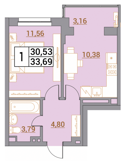 33,7 м², 1-комнатная квартира 3 436 380 ₽ - изображение 1