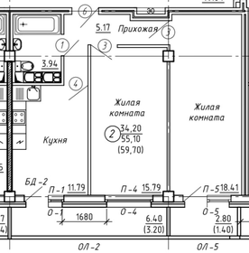 Квартира 59,7 м², 2-комнатная - изображение 1