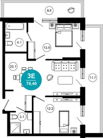Квартира 76,4 м², 3-комнатные - изображение 1