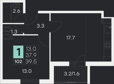 Квартира 39,5 м², 1-комнатная - изображение 1