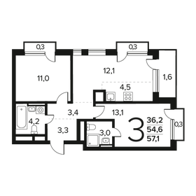 Квартира 56,8 м², 3-комнатная - изображение 1