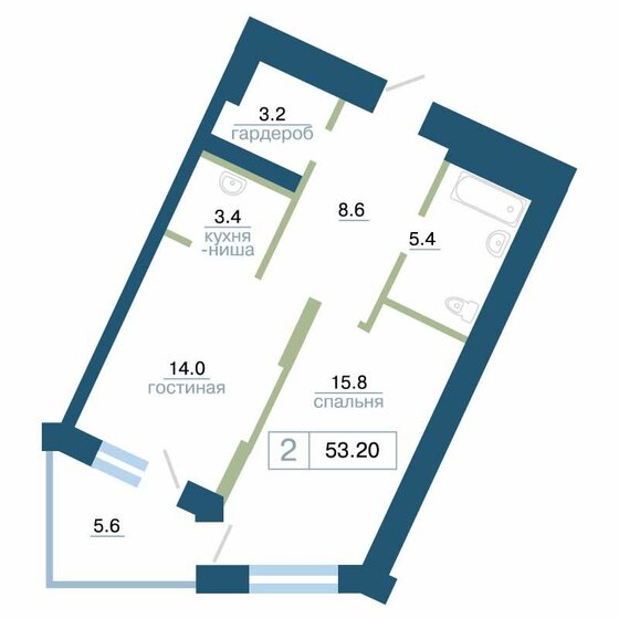 53,2 м², 2-комнатная квартира 10 466 036 ₽ - изображение 28