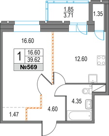 Квартира 39,6 м², 1-комнатная - изображение 1