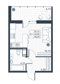 Квартира 28,3 м², студия - изображение 1