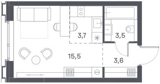 Квартира 26,3 м², студия - изображение 1