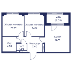 Квартира 52,4 м², 2-комнатная - изображение 3