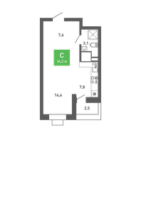 Квартира 34,2 м², студия - изображение 1