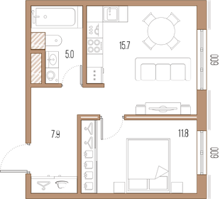 37,8 м², 1-комнатная квартира 14 709 695 ₽ - изображение 1
