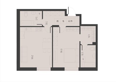 Квартира 64,6 м², 1-комнатная - изображение 1