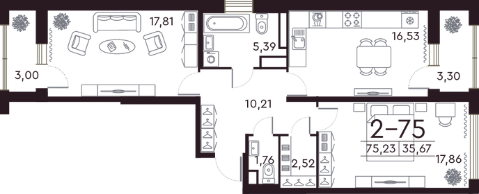 76,7 м², 2-комнатная квартира 32 000 000 ₽ - изображение 79