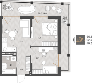 Квартира 52,3 м², 2-комнатная - изображение 1