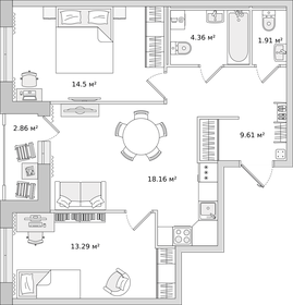 Квартира 62,7 м², 2-комнатная - изображение 1