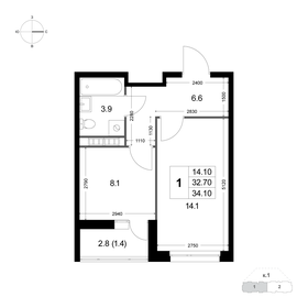 Квартира 34,1 м², 1-комнатная - изображение 1