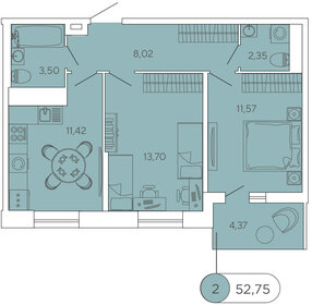 54 м², 2-комнатная квартира 12 000 000 ₽ - изображение 40