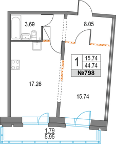 Квартира 44,7 м², 1-комнатная - изображение 1