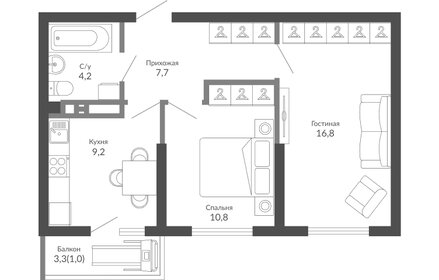 Квартира 49,6 м², 2-комнатная - изображение 1