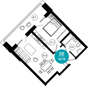 Квартира 44,7 м², 2-комнатные - изображение 1
