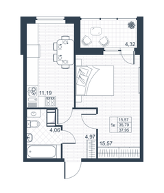 Квартира 38 м², 1-комнатная - изображение 1